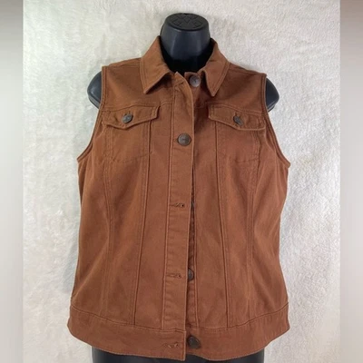 Women’s Denim Vest Rust ColorBy Vaccine Size Large - Image 1 of 4