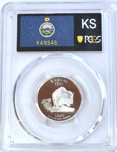 2005-S SILVER 90% Kansas State Quarter PCGS PR69 DCAM State Flag Holder 25C - Picture 1 of 2