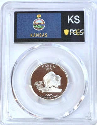 2005-S SILVER 90% Kansas State Quarter PCGS PR69 DCAM State Flag Holder 25C - Image 1 of 2