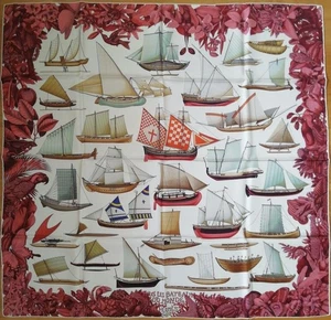 Used Hermes Silk Scarf TOUS LES BATEAUX DU MONDE 90 Aline Honore Tags - Picture 1 of 5