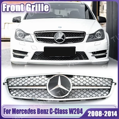 Silver Front Grille Grill W/Emblem For Mercedes Benz W204 08-14 C200 C230 C250 Foto 1 de 4