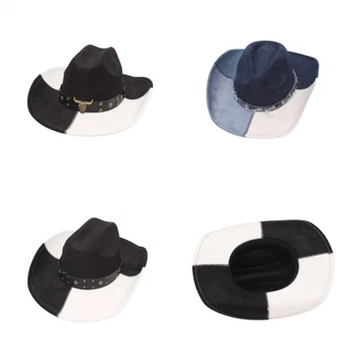 Sombrero de Vaquero de Gamuza Denim para Mujer Hombre Ala Ancha Sombrero de Vaquero Occidental Foto 1 de 4