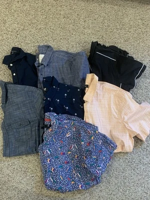 Lot Of 7 Short-Sleeved Button-Down Men's Shirts S, M & L Inc, Alfani, H&M, Etc. - Image 1 of 4