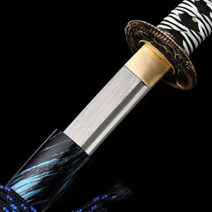 Handmade Japanese Samurai Sword Katana Damascus Steel with Black Lacquered Wood - Picture 1 of 16