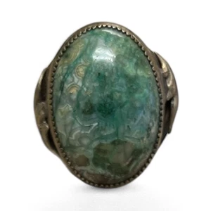 Vintage Sterling Moos Achat Edelstein Größe verstellbar Ring - Bild 1 von 10