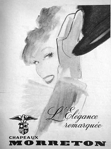 PUBLICITÉ DE PRESSE 1952 CHAPEAUX MORRETON L'ÉLÉGANCE REMARQUÉE - Imagen 1 de 1