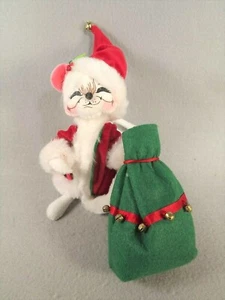 Annalee Santa White Mouse Green Bag 2006 Tush Tag Mobilitee Dolls 6 inches Tall - Imagen 1 de 6