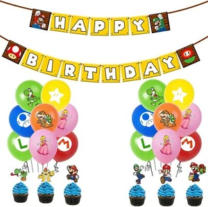 49 Pcs Super Mario Theme Birthday Banner Cake Toppers Balloons Decoration UK - Picture 1 of 5