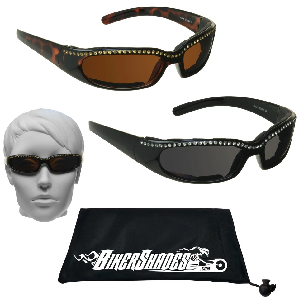Womens Motorcycle Riding Rhinestone Sunglasses Foam Paded Ladies Fashion glasses - Image 1 of 1