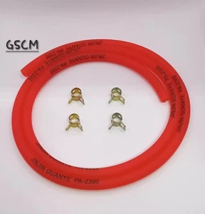 Motorcycle Red Fuel Line Petrol Pipe 1m long 5mm I/D x 8mm O/D ×4 Pipe Clips - Picture 1 of 3