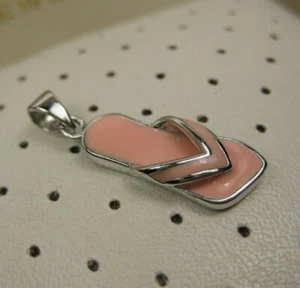 Vintage Lovely Flip flops Shoes Flats Slippers Sterling Silver Drop Pendant 925 - Picture 1 of 3