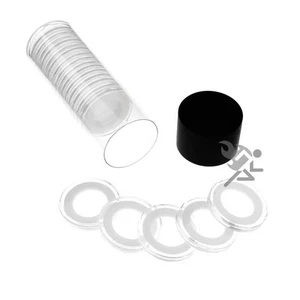 Portamonedas de níquel de EE. UU., tubo cápsula negro y 20 anillos blancos Air-Tite de 21 mm - Imagen 1 de 3