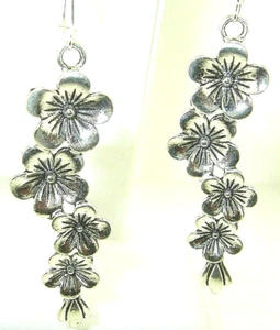 New  Very Long  Lovely  FLOWER  Drop  Silver-tone Drop Dangle Earrings  3" Long - Picture 1 of 3
