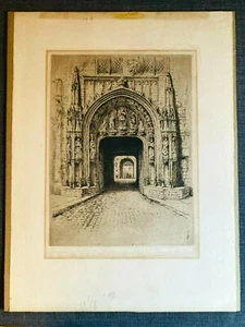15" Antique 1940s Rene Van De Sande Etching Brussels Town Hall Artwork Print  - Picture 1 of 6