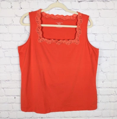 Camiseta sin mangas Talbots para mujer talla 1X naranja mezcla de algodón ribete de encaje sin mangas elástica Foto 1 de 4