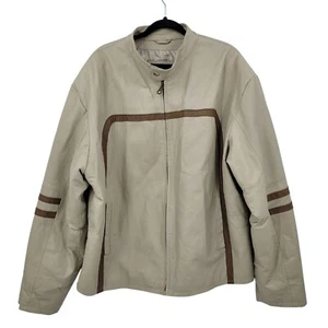 Vintage 90er Frequency hellbraune Echtleder Motorradjacke Gr. XXL gesteppt gestreift - Bild 1 von 12