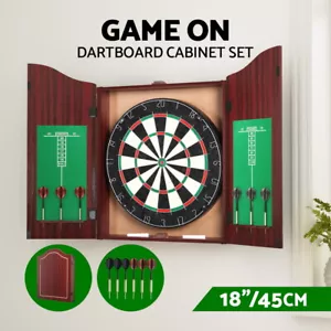 18" Dartboard Dart Board with Steel Darts Wooden Cabinet Set Party Game - Picture 1 of 8