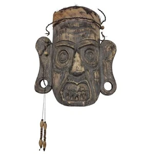 Antike primitive handgefertigte Krieger Gott Maske Holz Haar Schale Perlen - Bild 1 von 8