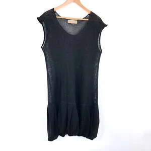 Rare Zuza-Bart $375 100% Linen Knit Midi Dress Swing Asymmetrical Hem Black L - Picture 1 of 5