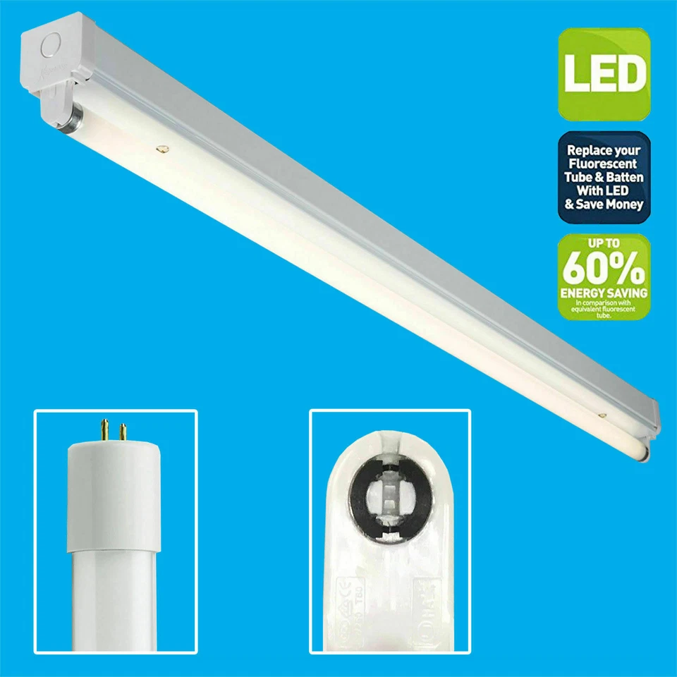 18W (=36W) 4000K Cool White 1.2m T8 LED Tube Strip Light & Batten Holder Ceiling - Image 1 of 1