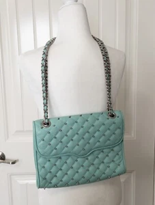 Rebecca Minkoff Women's Teal Quilted Leather Shoulder Bag - Chic Crossbody Purse - Picture 1 of 15