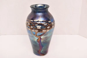 Vintage ZELLIQUE STUDIO KUNST GLAS IRISIERENDE VASE GROß Ranken Blumen 12" - Bild 1 von 14