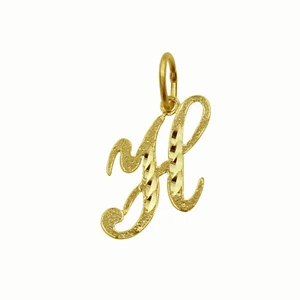 Genuine 14K Yellow Gold 0.78" Fancy Cursive Script Letter Initial 'H' Pendant - Picture 1 of 5