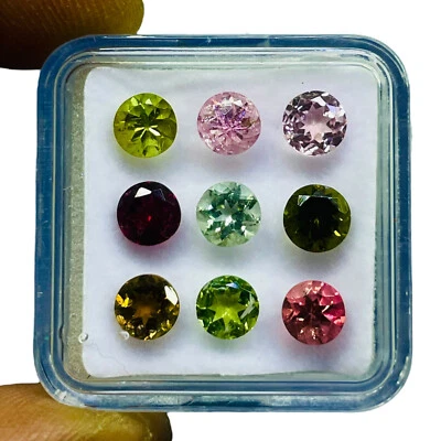 9 Pcs Natural Tourmaline 5mm Round Cut Multi Color Loose Gemstones Lot 5.62 Cts - Image 1 of 4