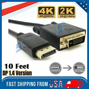10 Feet Gold Plated DisplayPort DP to DVI-D Male Dual Link Cable Adapter 1080p - Picture 1 of 12