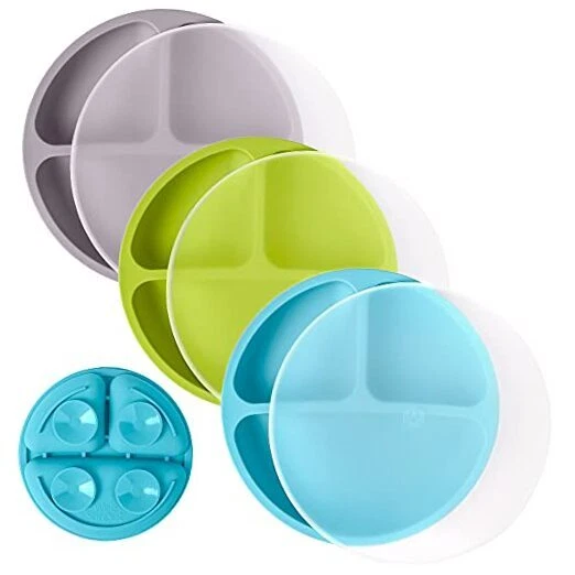 WeeSprout Suction Plates with Lids for Babies & Toddlers - 100 Silicone Dinn...