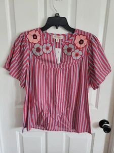 Philosophy Women's Short Sleeve Stripe Embroidered Peasant Top Size Small NEW - Picture 1 of 7