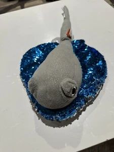 Adventure Planet Sequinimals 18" Sting Ray Plush Stuffed Blue and Silver Sequin - Picture 1 of 4