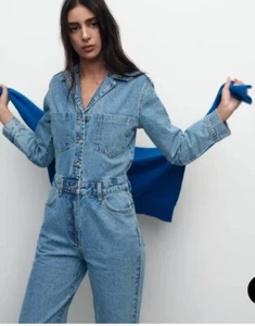 ZARA •NWT• Z1975 LONG SLEEVE DENIM JUMPSUIT - Picture 1 of 14