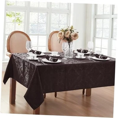  Home Fashions Caiden Elegance 144" x 60" (Rectangular) Black Tablecloth (1) - Image 1 of 4