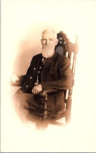 RPPC Postcard Portrait Elderly Man Antique Chair Long Beard - Picture 1 of 2