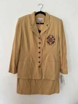 Abrigo Blazer Mujer MIMS/COLE 16 Falda Carrera Negocios Modesto Dorado Amarillo Seda Foto 1 de 4