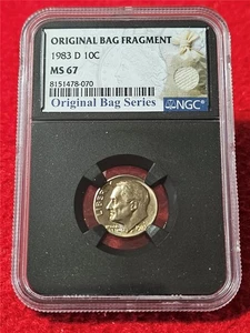 1983-D NGC MS67 Roosevelt Dime Original Bag Fragment Series #T5626 - Bild 1 von 2