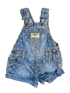 OshKosh B'gosh Short Overalls Aztec Hearts Flower Girls Infant Vintage 3 months - Picture 1 of 8