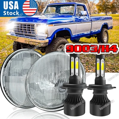 Пара 7-дюймовых круглых светодиодных фар дальнего/ближнего света для Ford F-100 Pikcup 1969-1974 / F-150 - Изображение 1 из 4