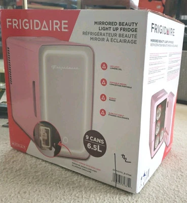 Frigidaire Gallery 9 Can Beauty Lighted Mirror Fridge - Pink! 45°-150°F See Pics - Image 1 of 4