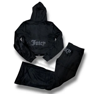 Juicy Couture Terciopelo Bling Chándal Sudadera con Capucha Pantalones Negro CONJUNTO Talla Mediana Nuevo con Etiquetas - Imagen 1 de 11