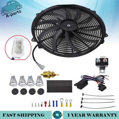 16"Electric Radiator Cooling Fan High 3000CFM Wiring Thermostat Relay Switch Kit - Image 1 of 4