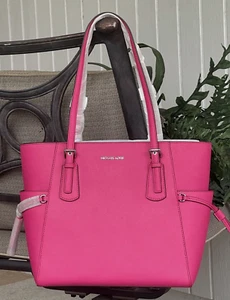 MICHAEL KORS VOYAGER LARGE TOTE SHOULDER BAG LAPTOP MK DRAGONFRUIT PINK LEATHER - Picture 1 of 12