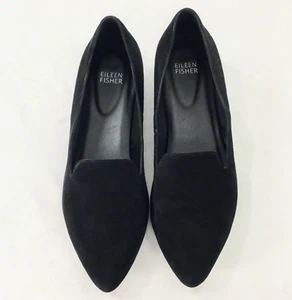 Eileen Fisher Suede Pointed Toe Flats Black Ariel Loafer Shoe Cushioned Sz 8.5 - Picture 1 of 10