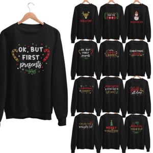 Christmas Jumper Slogan Sweater Unisex Santa Black Novelty Funny Sweatshirt - Picture 1 of 79