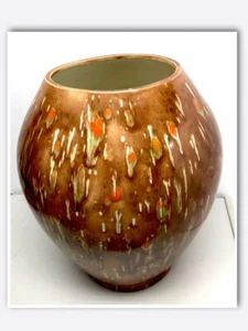 CERAMIC Vintage LARGE 1981 Handmade Drip Glaze Vase Orange Brown Signed 917418 - Picture 1 of 6