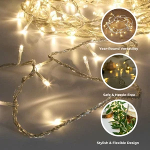 3m warmweiß Netzstecker LED klar Kabel Lichterkette Innen Lichter | Schlafzimmer - Bild 1 von 15