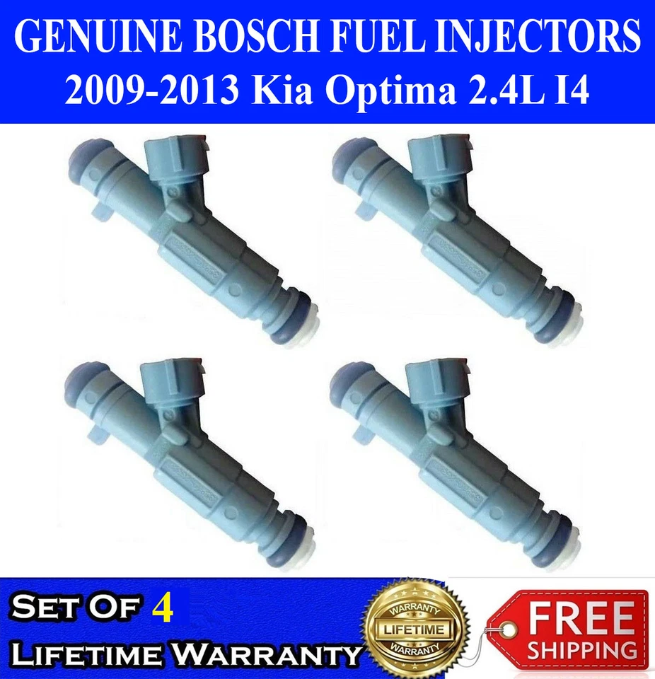 Re-Man Set of 4 Genuine Bosch Fuel Injectors For 2009-2013 Kia Optima 2.4L I4 - Image 1 of 1