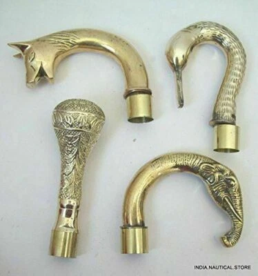 Bastón de madera con mango victoriano de latón antiguo de diseño 4 piezas  Foto 1 de 2