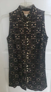 VTG 60s Stephen O'Grady sleeveless button-up collared black top size s/m - Picture 1 of 12